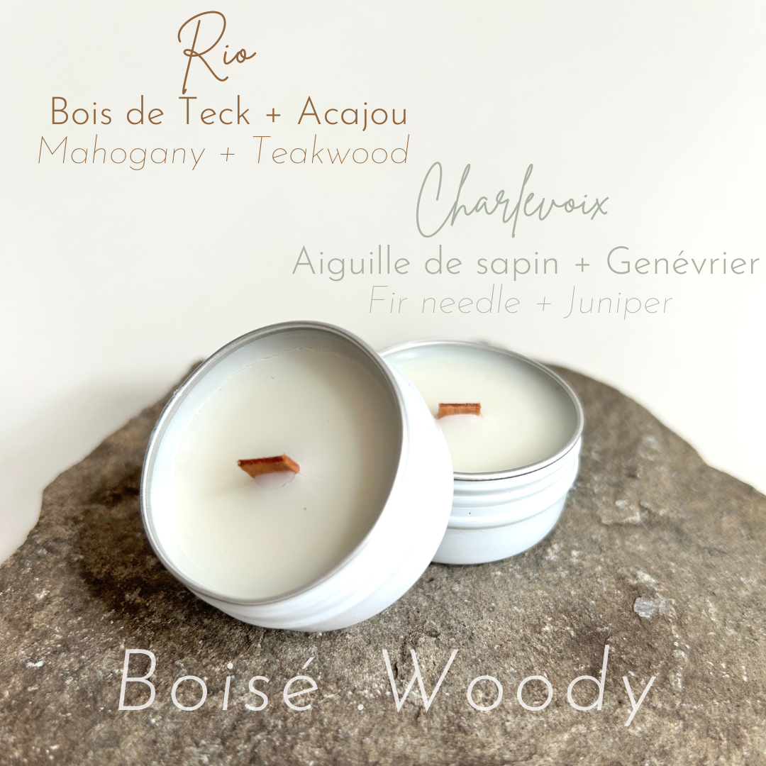 Mini bougie mèche en bois montreal - Boisé