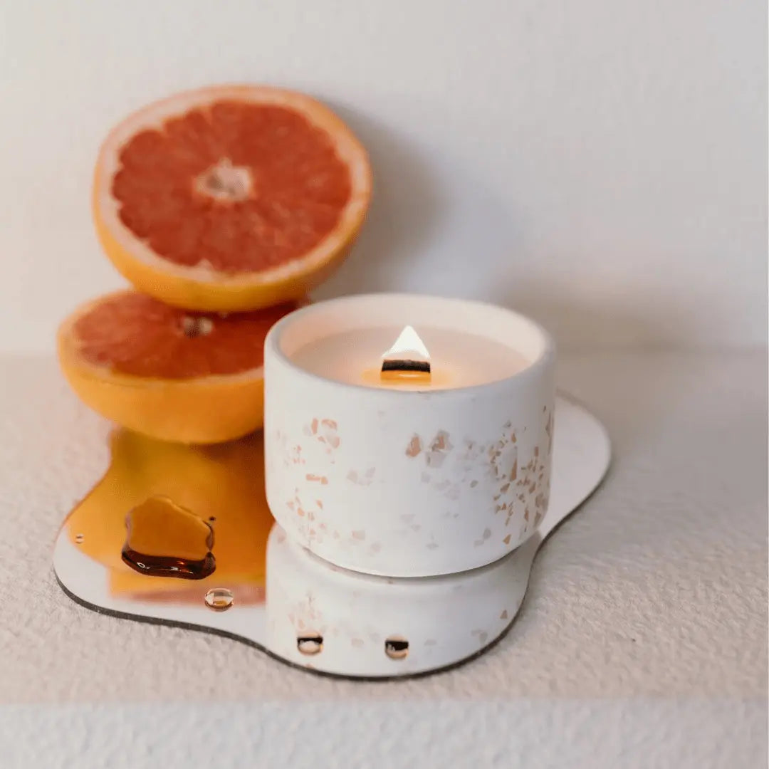 Bougie - Delray | Pomelo + Miel Coton Corail Bougie Parfumée - Fait au québec