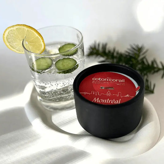 Bougie - Montréal | Gin + Épinette Coton Corail Bougie Parfumée - Fait au québec