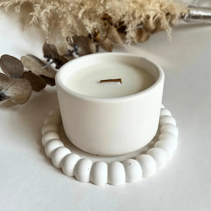 Bougie et Plateau à Bougie en Terrazzo Coton Corail Bougie Parfumée - Fait au québec