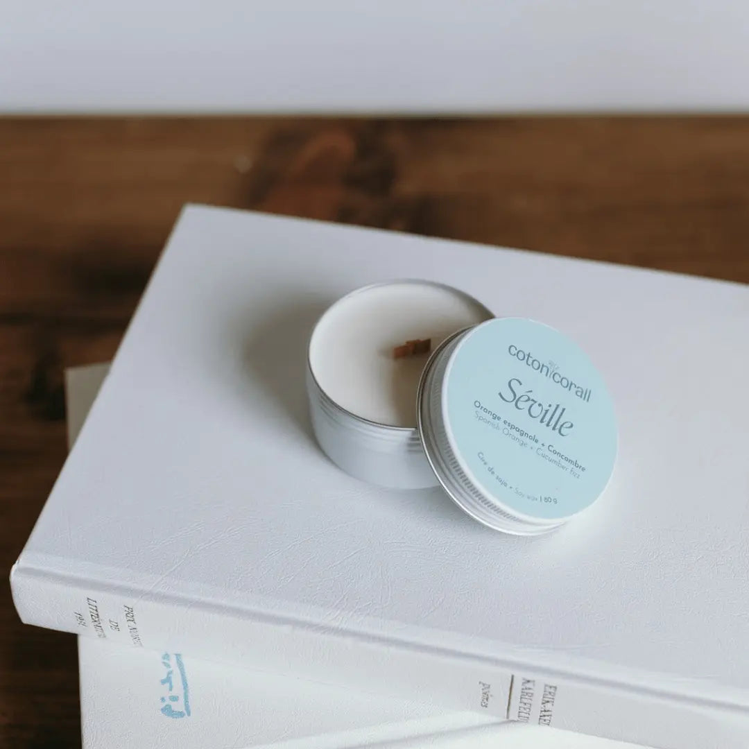 Voyage - Séville | Orange Espagnole + Concombre Coton Corail Bougie Parfumée - Fait au québec
