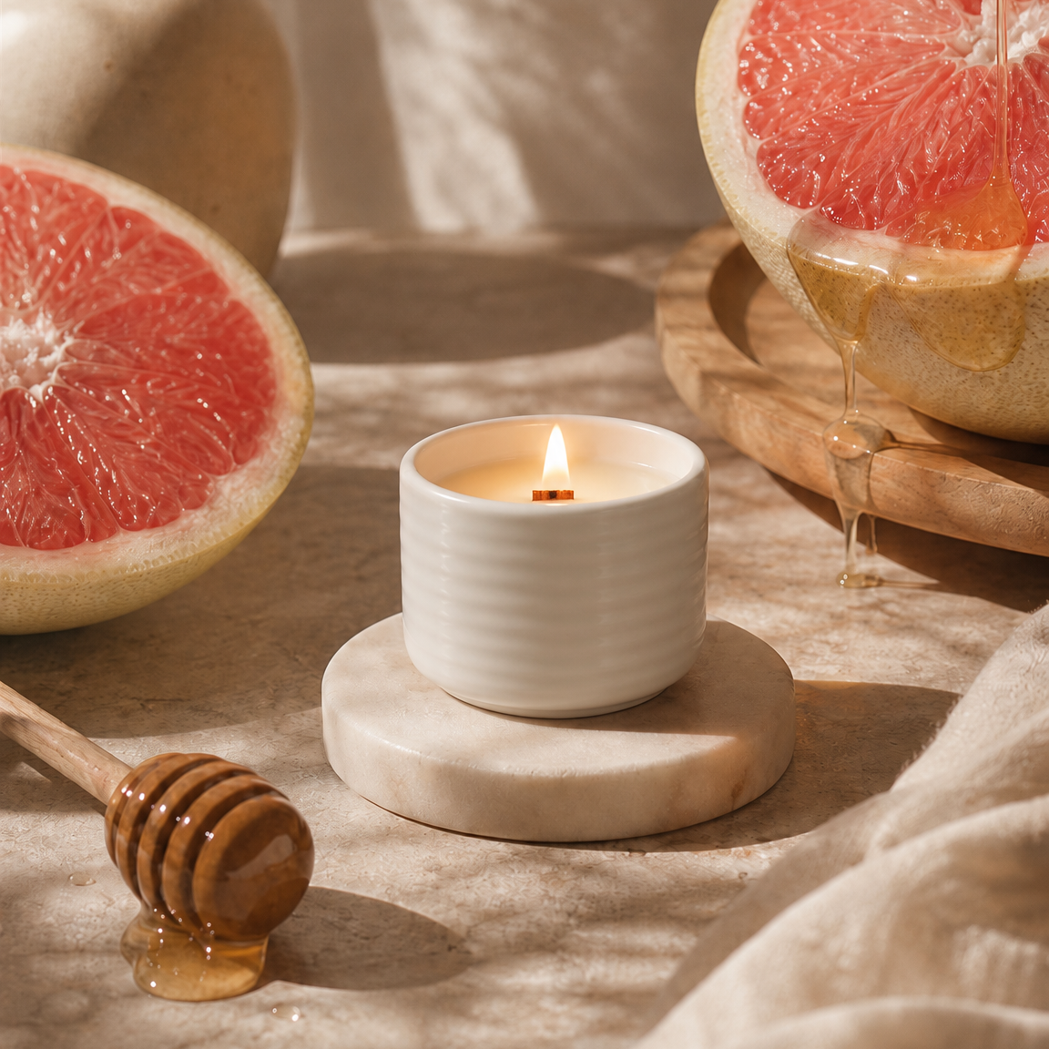 Bougie Delray pomelo et miel, rechargeable, cire de coco, fait au Québec