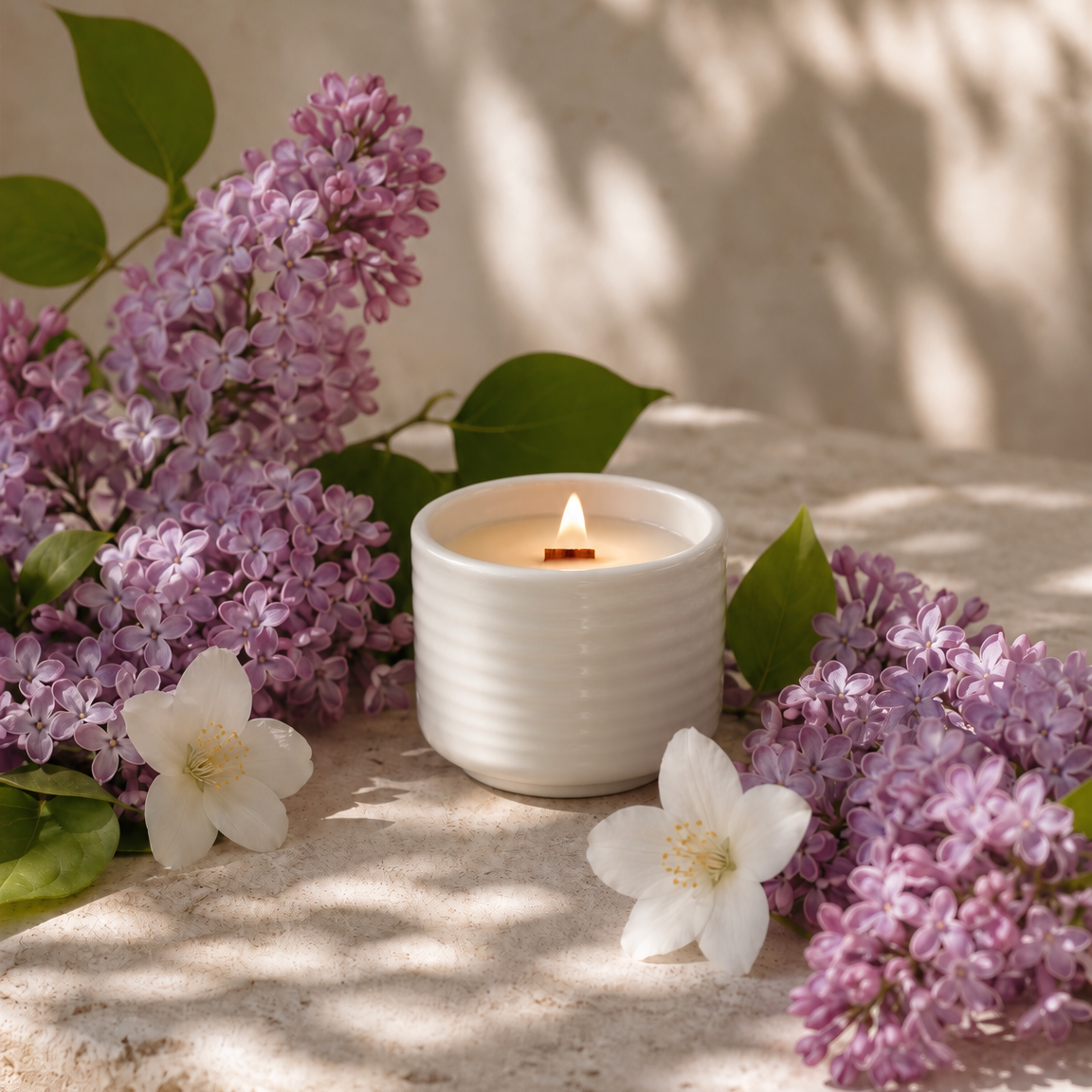 Bougie Osaka lilas et jasmin, rechargeable, cire de coco, fait au Québec