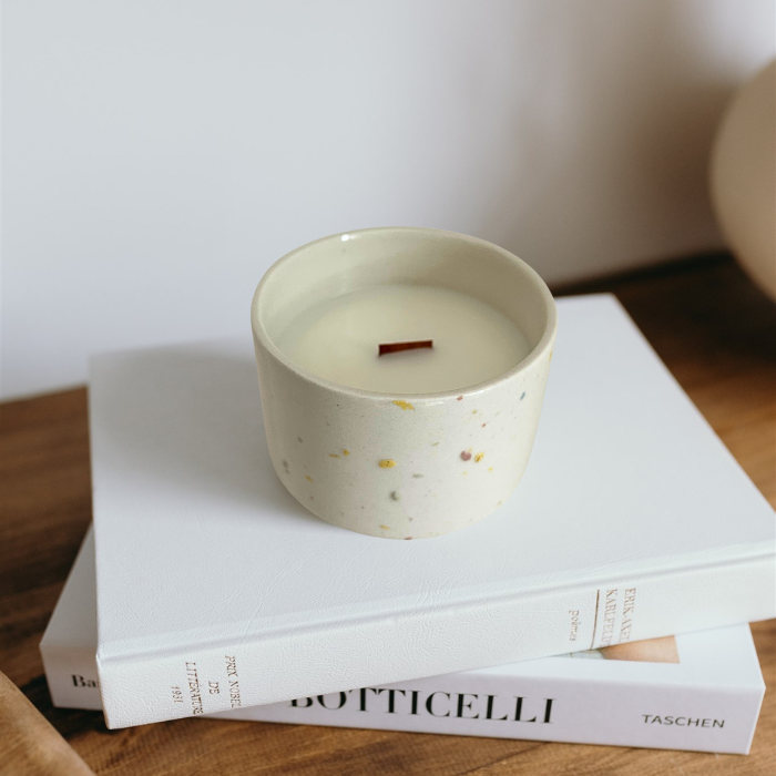 Bougie rechargeable en céramique style confetti - Parceline - Fait main