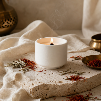 Bougie parfumée safran tabac thé blanc