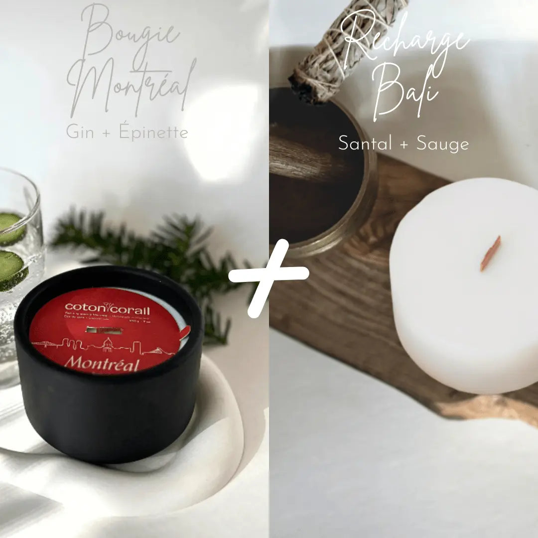 Ensemble de départ (1 bougie + 1 recharge) Coton Corail Bougie Parfumée - Fait au québec