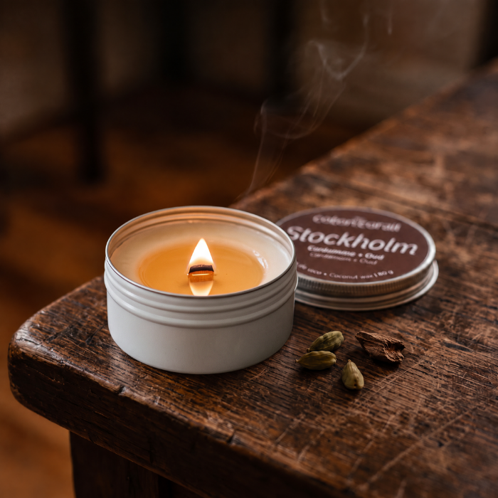 Bougie Stockholm - Cardamome + Oud - Cire de coco et mèche en bois - fait a la main