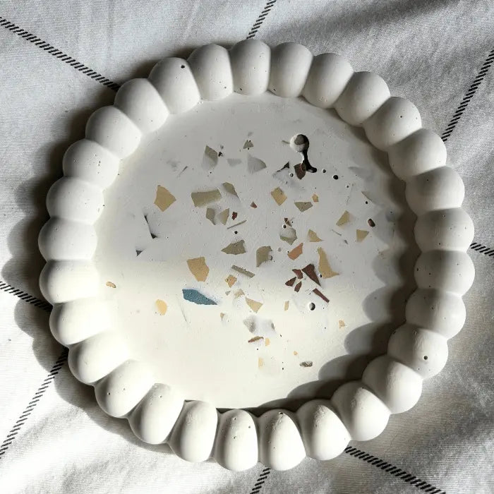 Plateau à Bougie en Terrazzo Coton Corail Bougie Parfumée - Fait au québec