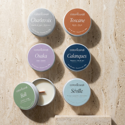 6 mini bougie cire coco meche en bois